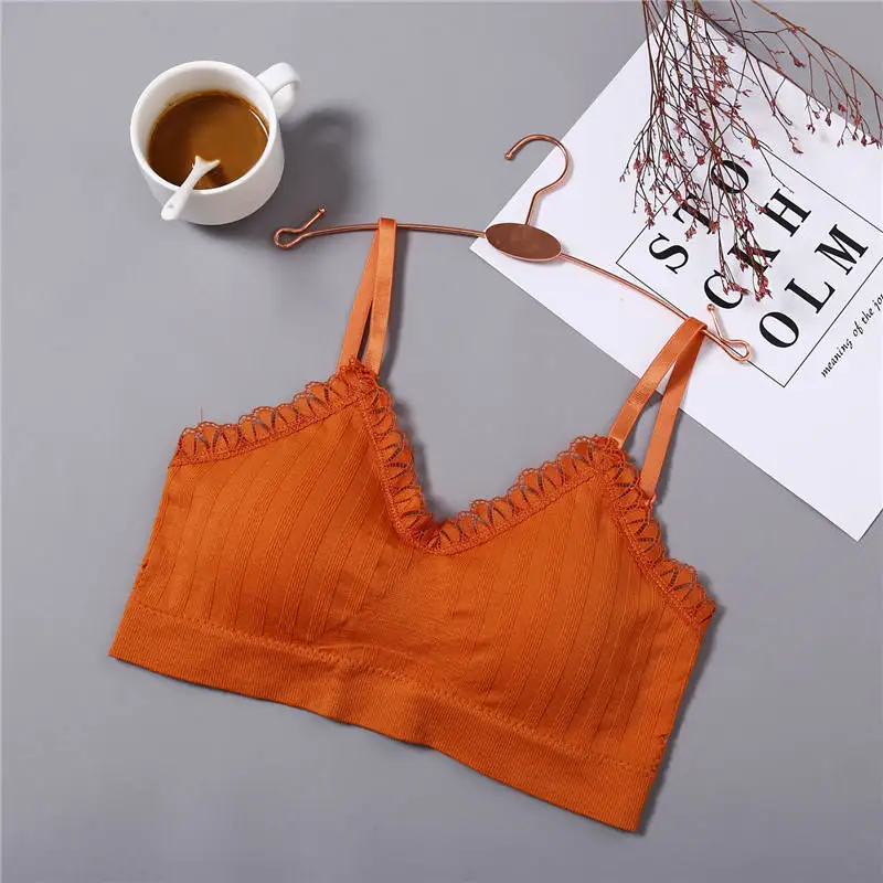orange Сексуальный укороченный топ, женские кружевные топы на бретелях, бюстгальтер на бретельках, нижнее белье, милый топ без косточек, женский жилет, укороченная футболка, майка - Цвет: orange