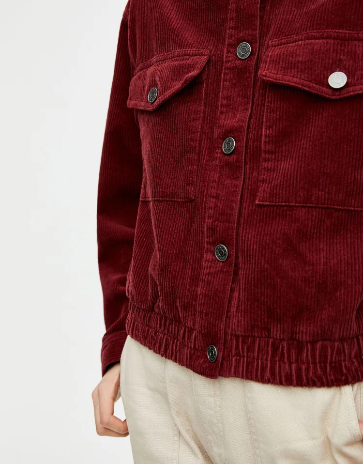 

2019 Spring Y New Style Women's Loose-Fit Jacket Retro Corduroy Short Two-color Elastic Hem Coat