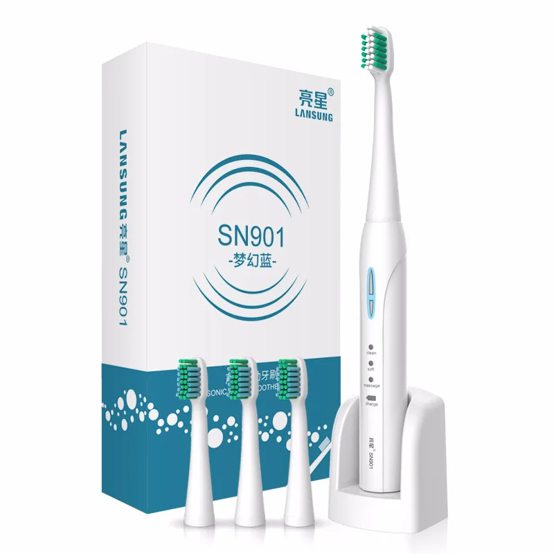 Lansung электрическая зубная щетка SN901 перезаряжаемая звуковая зубная щетка 4 насадки для зубная щетка для взрослых зубная щетка электрическая