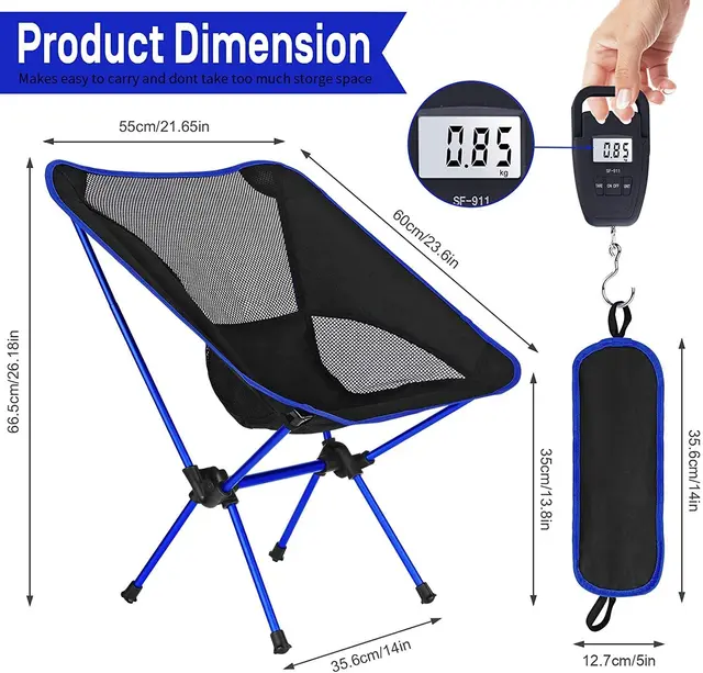 Outdoor Portable Camping Chair Oxford Cloth Folding Lengthen Camping Seat for Fishing BBQ Festival Picnic Beach Ultralight Chair blue
