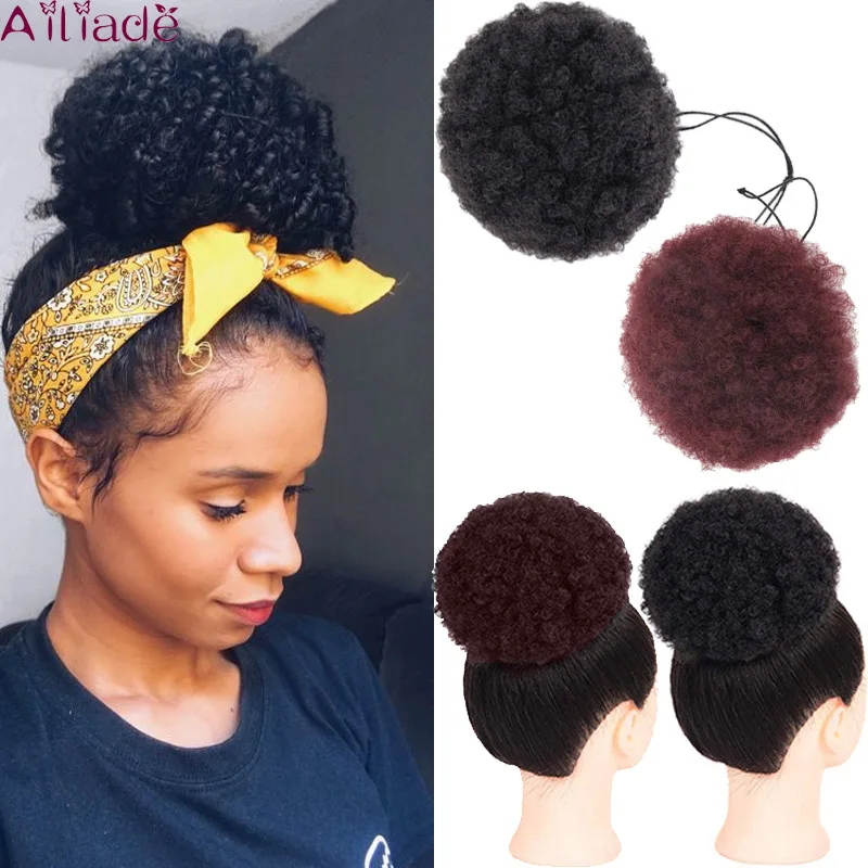 

AILIADE African Drawstring puff curly Short ponytail Bun Hair Extensions fluffy short black Synthetic Buns For Black Women