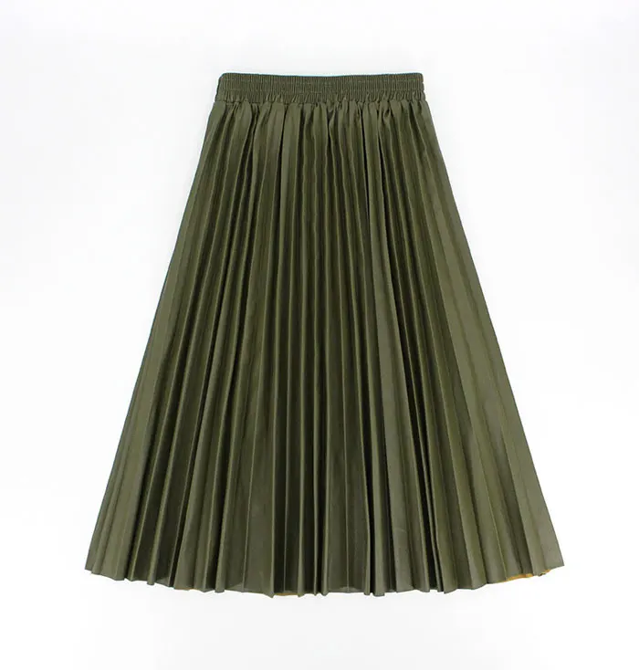 Autumn Fashion New PU Leather Pleated Skirt Elastic High Waist All-match Female's Bottoms