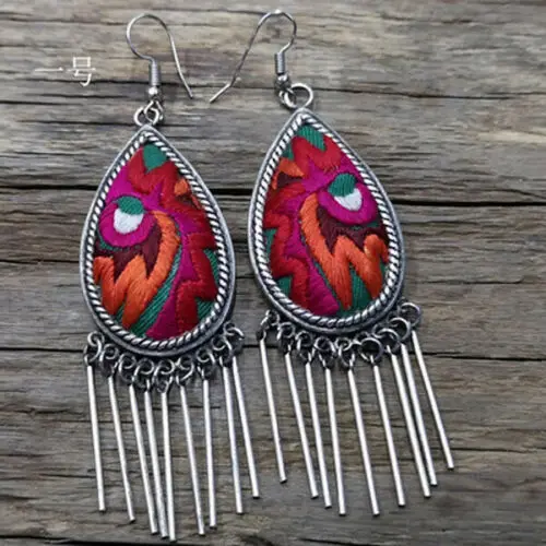 

Ethnic style miao silver hand embroidered earrings