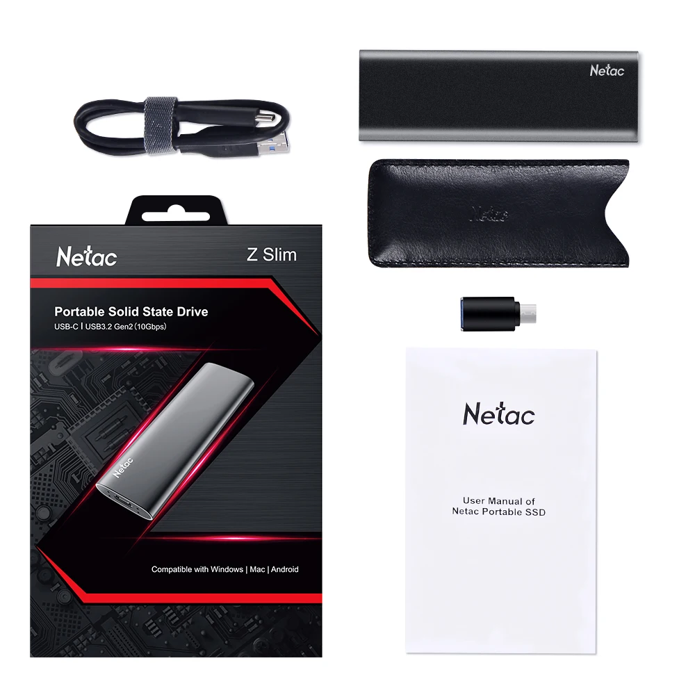 Портативный SSD накопитель Netac 1 ТБ 2 500 Гб внешний 250 ГБ твердотельный USB 3 Gen2 Type C для
