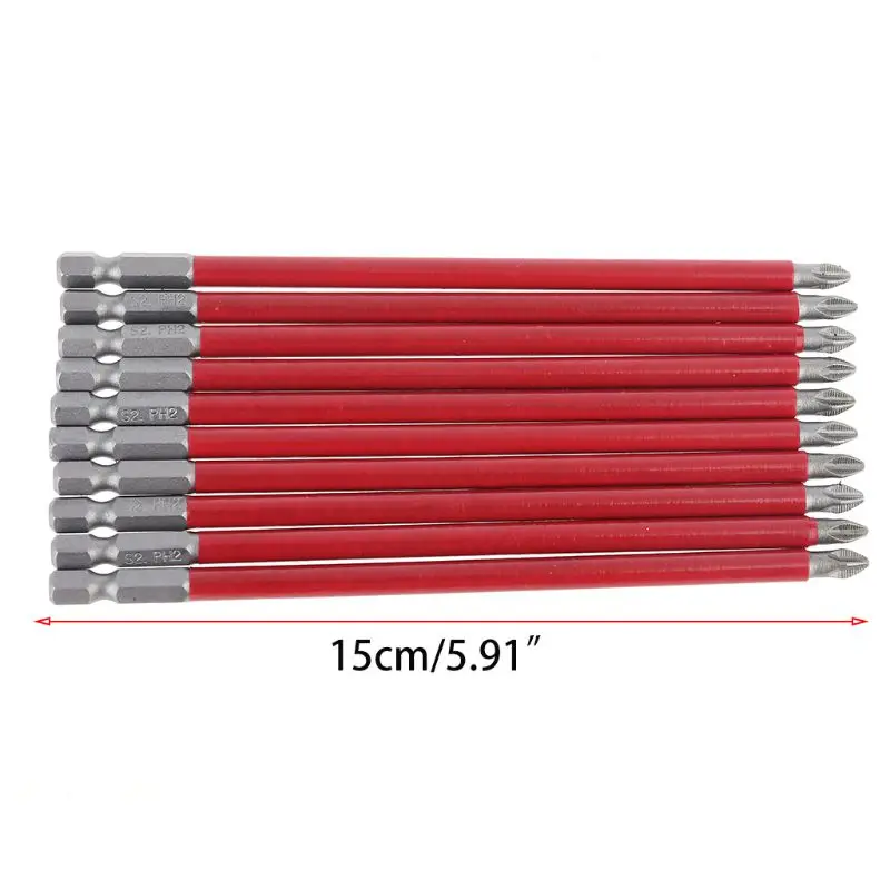 

10pcs PH2 150mm Power Drill Bit Set Long Reach Non Slip 1/4'' Hex Screwdriver K1AE