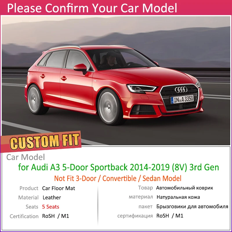Пользовательские автомобильные кожаные Коврики для Audi A3 8V Хэтчбек 5-двери~ 5 мест Авто коврик для ног Аксессуары для ковров