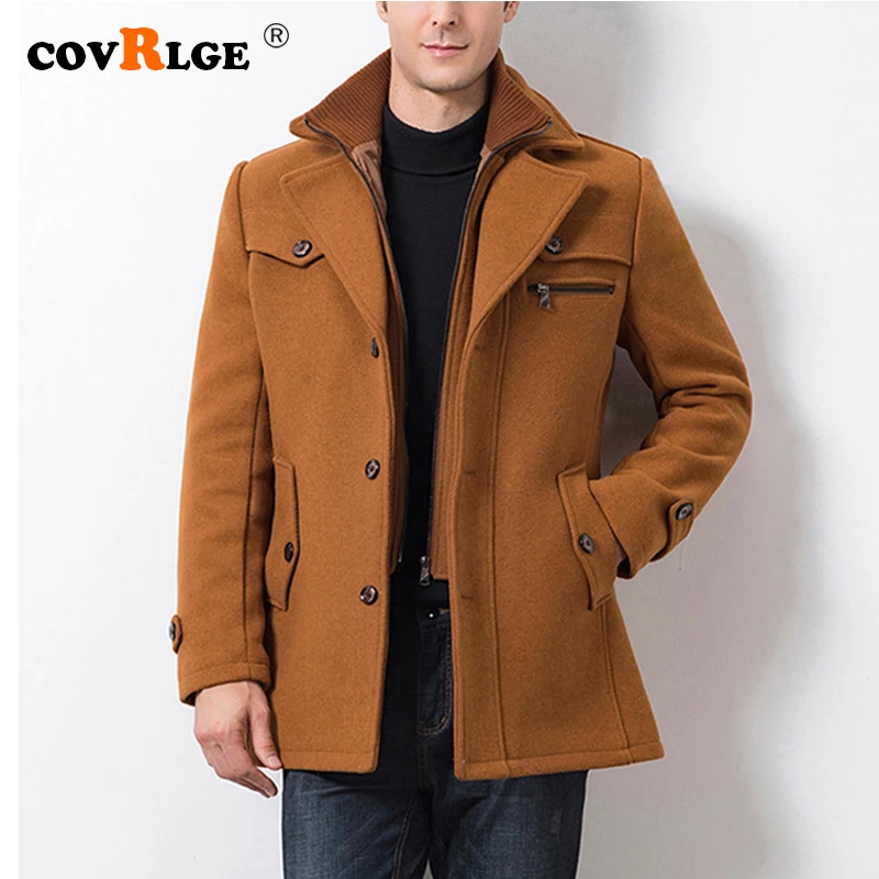 Covrlge Long Slim Men Wool Trench Coat Single-breasted Zipper Fake Two Pieces Lapel Windbreaker Male Autumn Winter Coat MWN002 Covrlge Long Slim Men Wool Trench Coat Single-breasted Zipper Fake Two Pieces Lapel Windbreaker Male Autumn Winter Coat MWN002