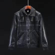 Зимняя Толстая флисовая куртка из искусственной кожи с меховым воротником, комбинированная клетчатая куртка-бомбер, Мужская черная винтажная парка, пальто, верхняя одежда