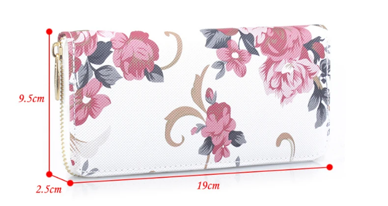 Women's Rose Print Wallet Fashion Wild Double Zipper Clutch Bag Multi-card Wallet Purse