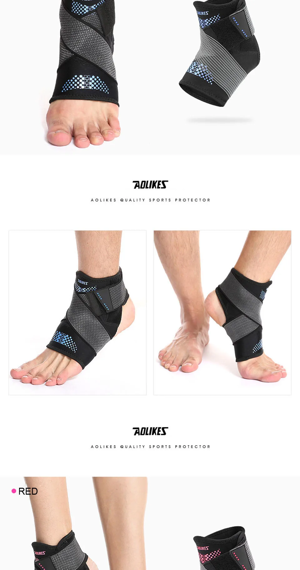 AOLIKES 1PCS Pressurization Sports Ankle Brace Support Adjustable Elastic Bandage Foot Strap Protective Gear Gym Fitness