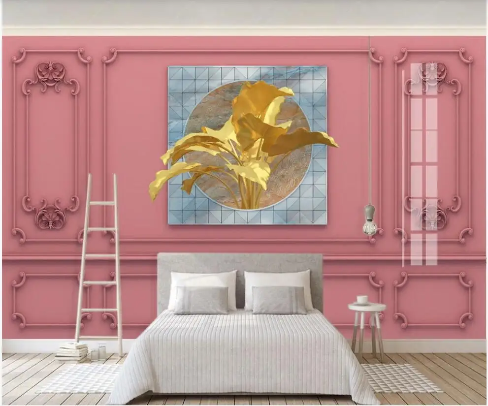 

custom mural wallpaper 3d Modern sofa European pattern geometric golden leaves home decor photo wallpaper in the living room