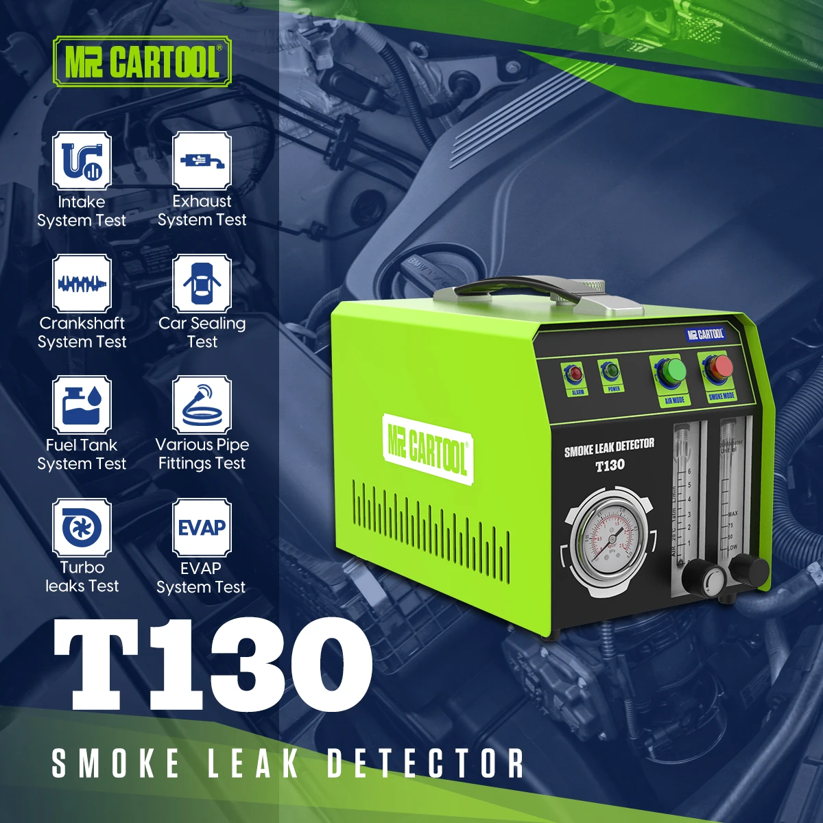 12V Car Vacuum Leak Detector for Vehicle Motorcycle Boat Truck MR CARTOOL T130 Automotive EVAP Smoke Machine Leak Tester with Oil Level Gauge /& Air Flowmeter