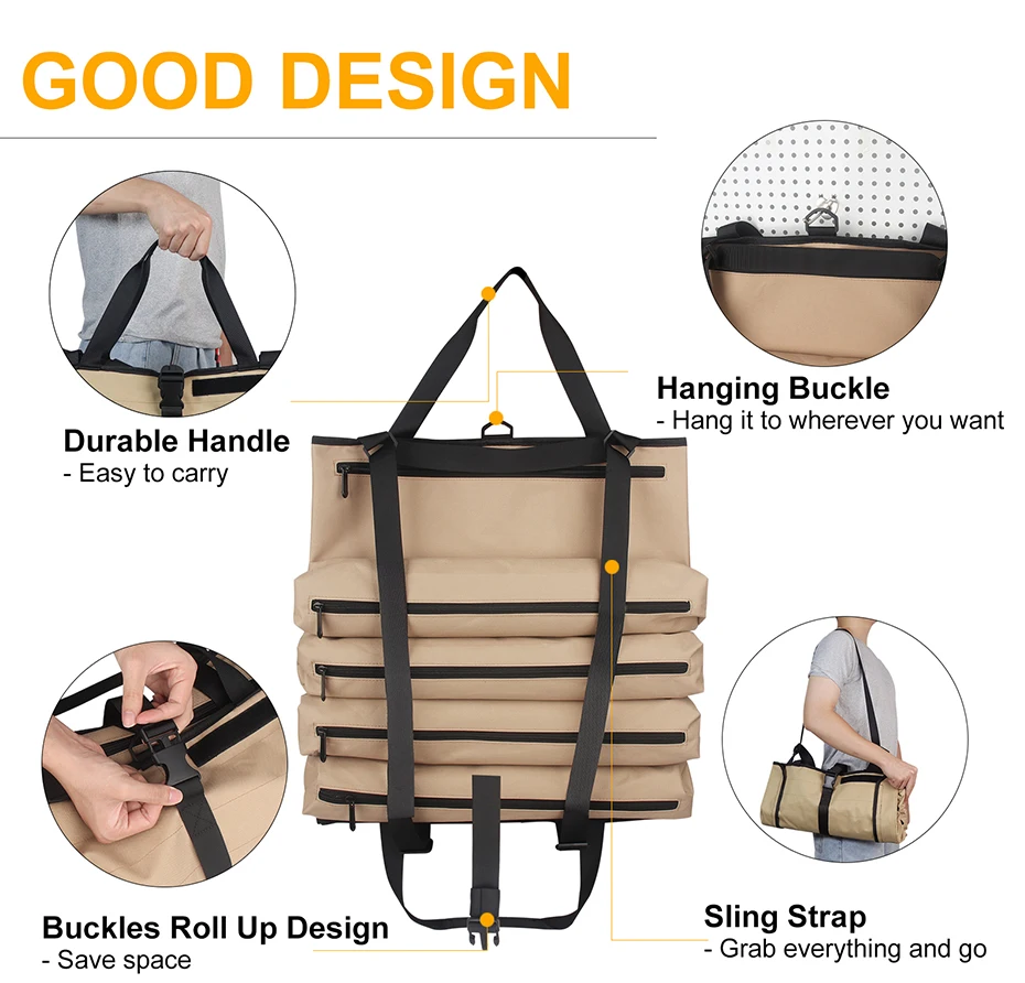 WESSLECO Travel Hanging Car Tool Storage Organizer Bags Roll Up Tool Bag With Shoulder Strap Car Accessories Trunk Auto Stowing garden tool bag