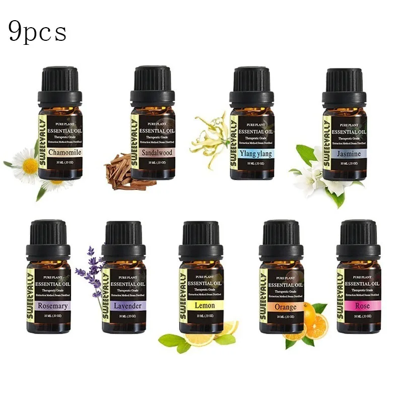 

9pcs 10ml Essential Oil Set Pure Natural Essential Oils Plant Aromatherapy Relaxing Fragrance Oil for Car Air Humidifier