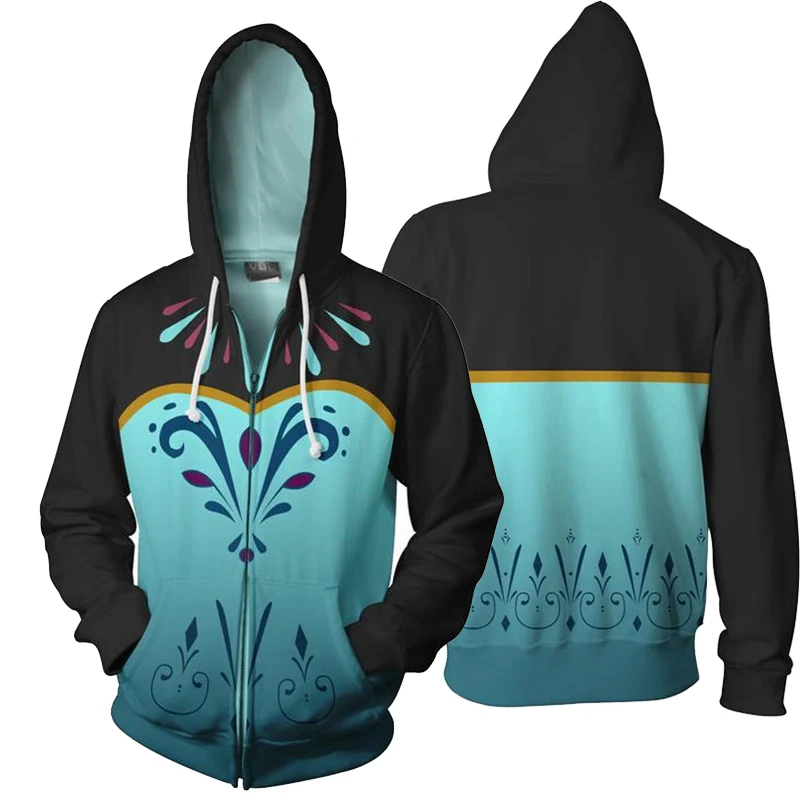 

2019 New Princess Anna Elsa Hoodie Clothes 3D Printed Clothes Hoodies Hooded Jacket Coat Tops