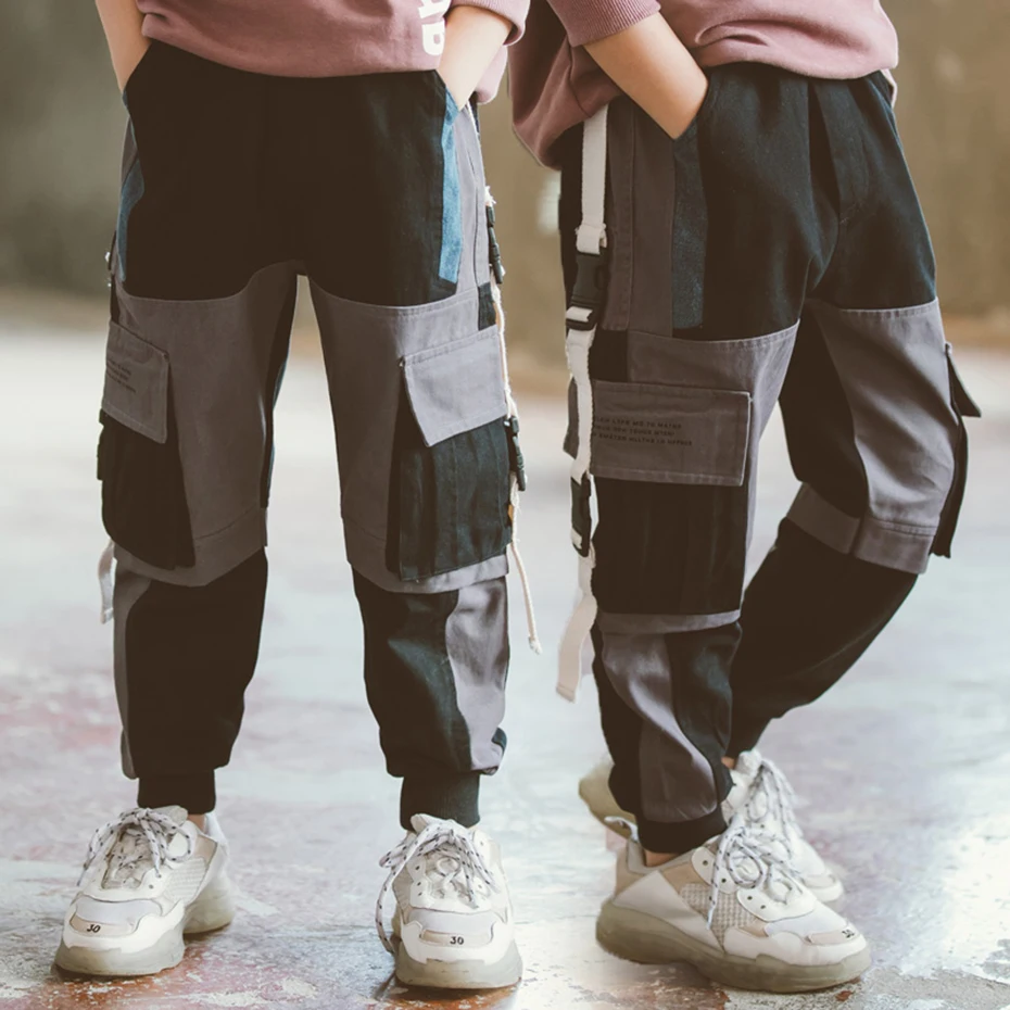 Штаны для мальчиков; штаны в стиле пэчворк для мальчиков; детские брюки с эластичной резинкой на талии; осенние модные детские брюки-карго для мальчиков; уличная одежда