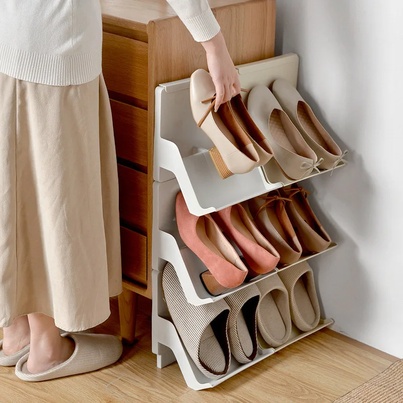 Étagère de rangement à chaussures en plastique, Style nordique, assemblage  multicouches Vertical, anti-poussière, pour la décoration de la maison, 2