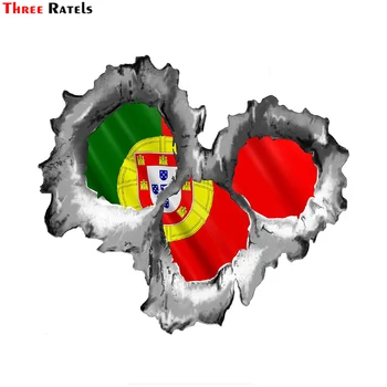 

Three Ratels FC21 Bullet Hole Torn Metal 3 Shots with Portugal Portuguese Flag Car Sticker PVC Decal for Motorcycle Skateboard