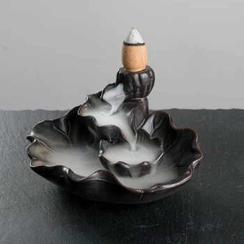 

Elegant Incense Burner Lotus Leaf Decor Garden Gift Thurible Censer Ceramics Back Flow Smoke Backward Home Craft Backflow