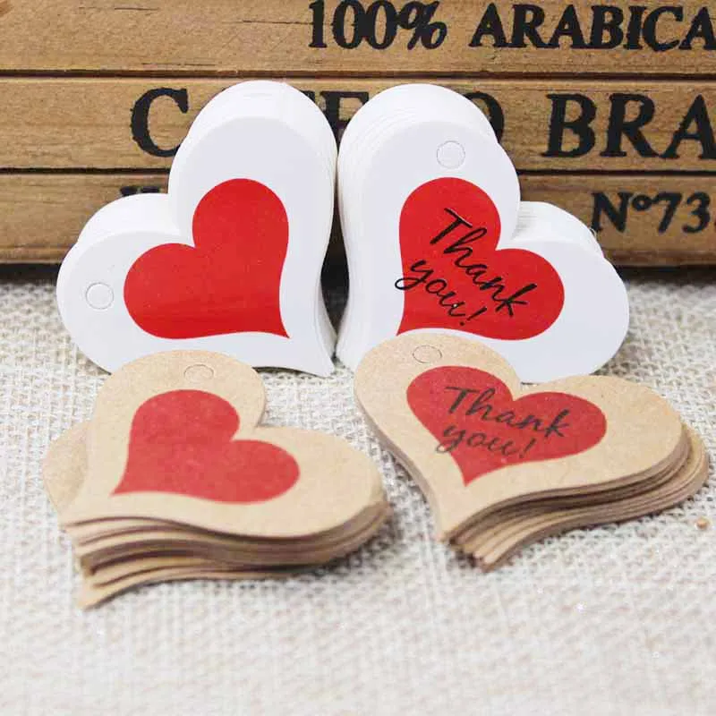 

New1000pcs Red Heart Shape Thank You DIY Scrapbooking Paper Tags, Kraft Crafts Wedding Decoration Postcards Labels red heart tag