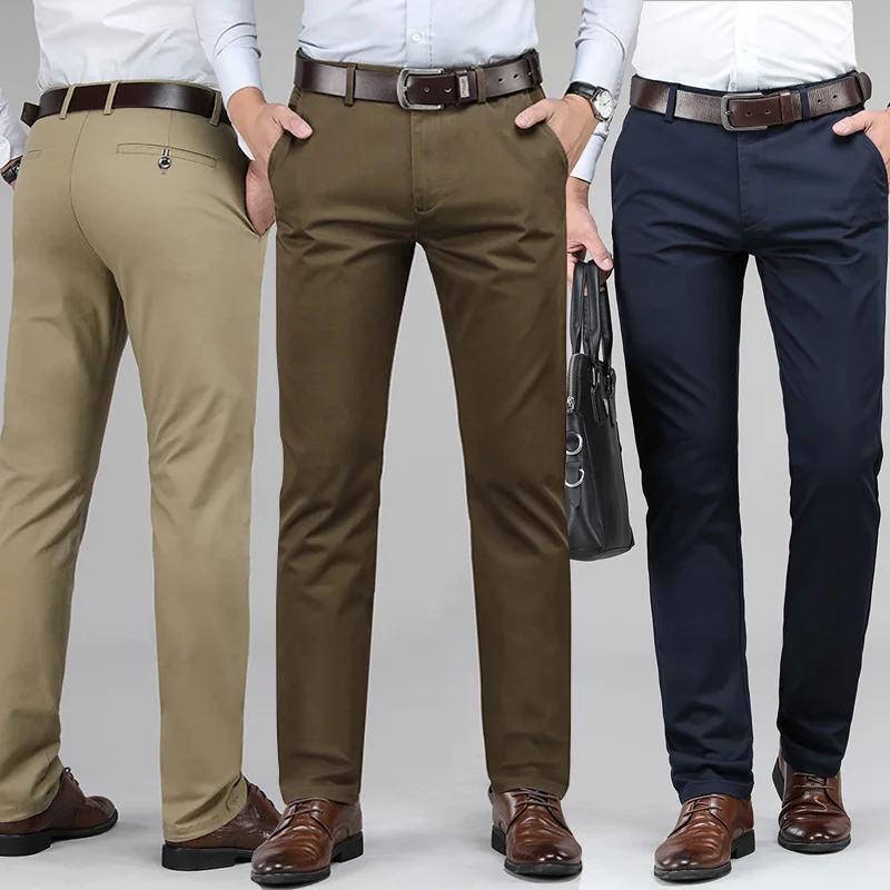 

2018 Winter Thick Section Men's Business Straight-Cut Casual Trousers No Ironing Middle-aged Solid Color Large Size Casual Pants