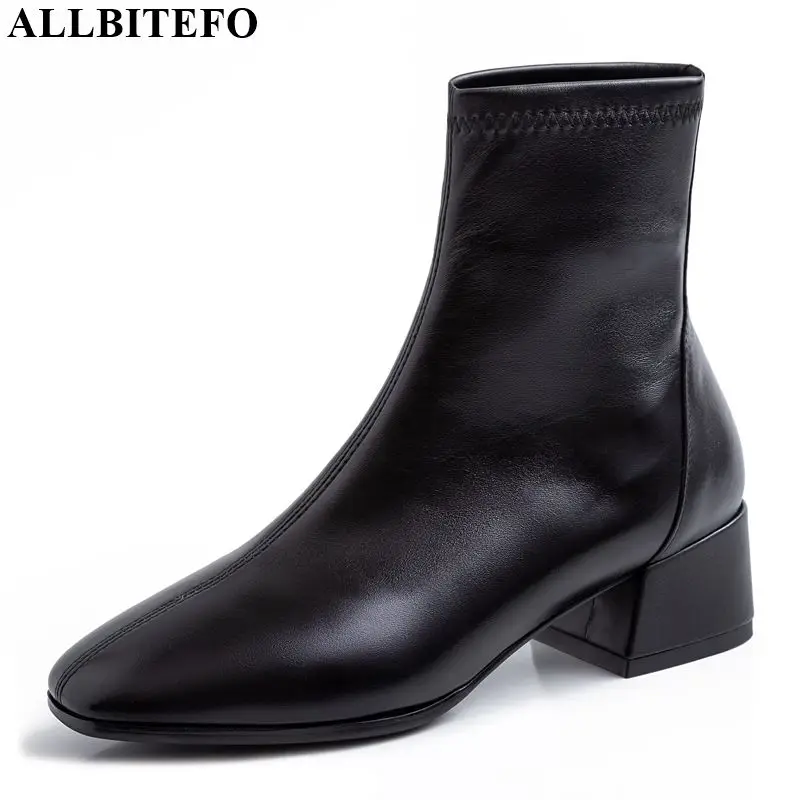 ALLBITEFO/модные женские ботинки из натуральной кожи однотонного цвета; женские ботильоны; зимняя повседневная обувь для девочек; ботинки для отдыха