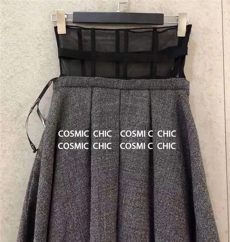 Cosmicchic осень зима Женская шерстяная юбка Макси Тюль Бандаж с высокой талией винтажная длинная юбка Повседневная готическая юбка с рюшами