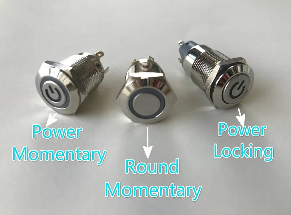 12mm Metal Push Button Switch Ring Power LED Waterproof 3-6V 12V 24V 110V 220V Self-reset Momentary/Locking for Car Auto Engine