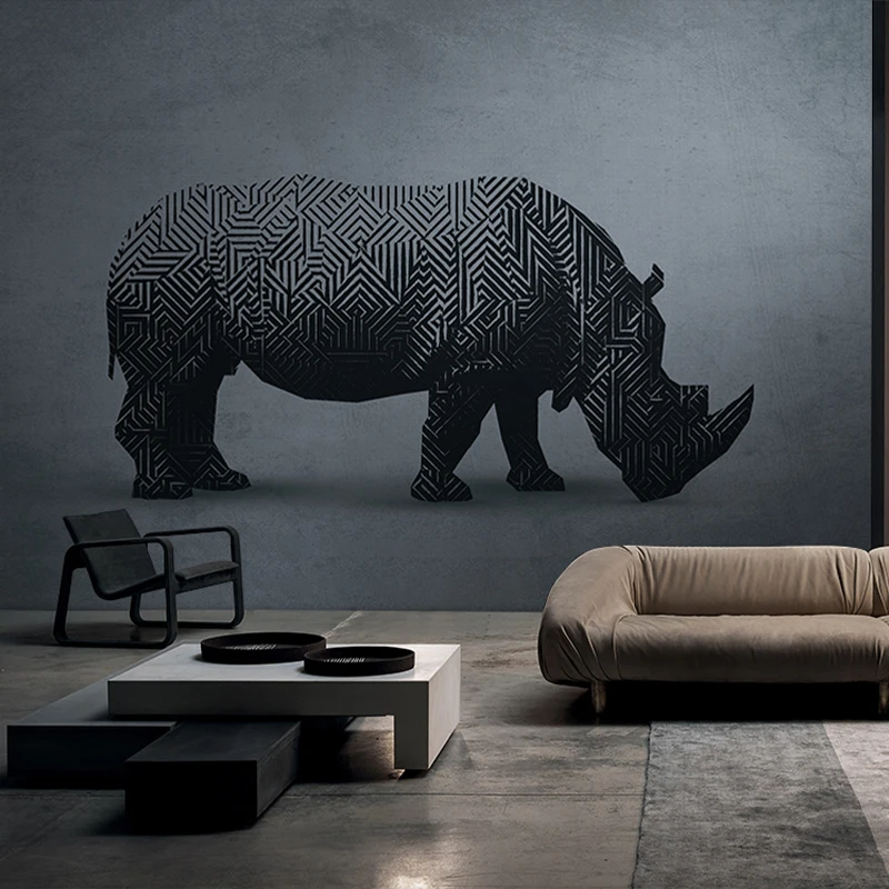 

MASAR geometric mosaic pattern animal elements custom murals post modern art wallpaper store decoration wallpaper rhinoceros