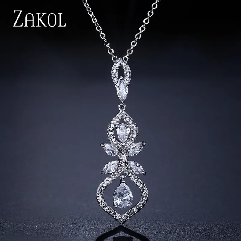 ZAKOL изысканный лист CZ свадебные ювелирные изделия для женщин модные подвески и