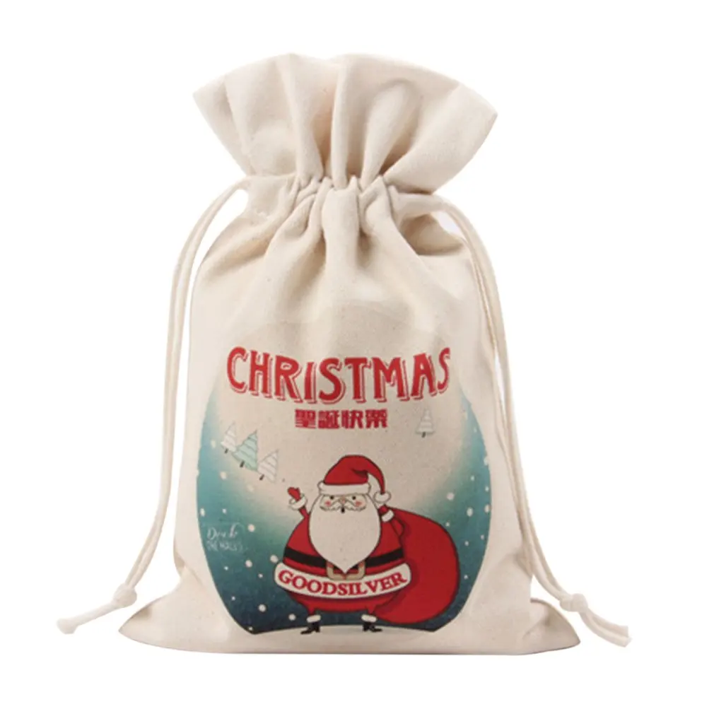 Большой Рождественский Подарочный пакет уникального дизайна, вечерние, для дома, винтажные, на шнурке, на холсте, для обеденного стола, подарочная сумка - Цвет: 1
