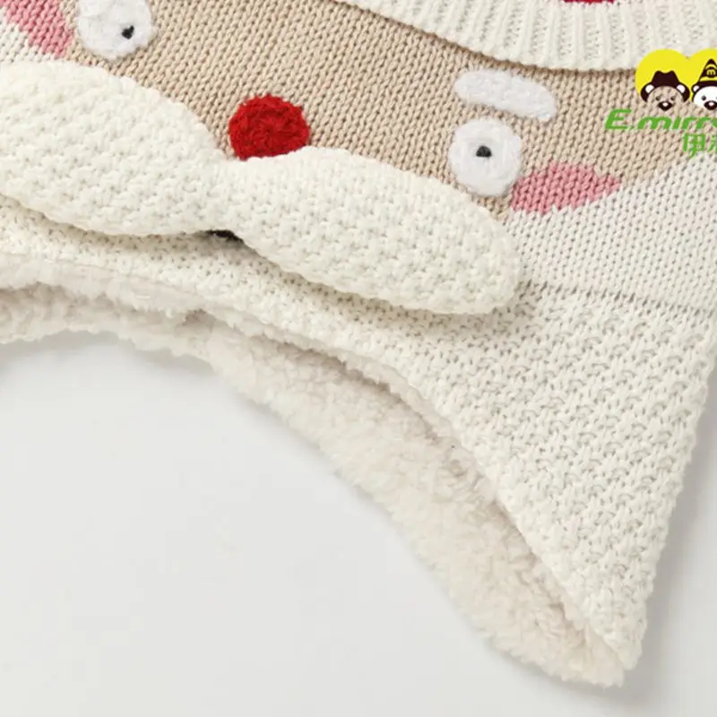 Toddler Kid Christmas Crochet Cartoon Santa Hat Winter Pompom Earflap Beanie Cap Y1AC