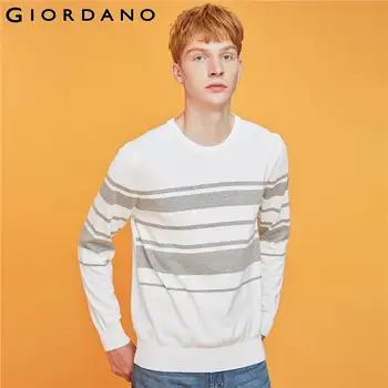 

Giordano Men Sweaters Contrast Crewneck Knitted Pullover Cotton Slight Stretechy Blusa De Frio Masculino 31059802