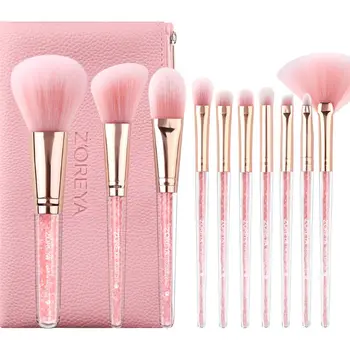 

Drop Ship Make Up Brushes 10 Diamond Pink Makeup Brush Set with PU Leather Bag Face and Eye Brush