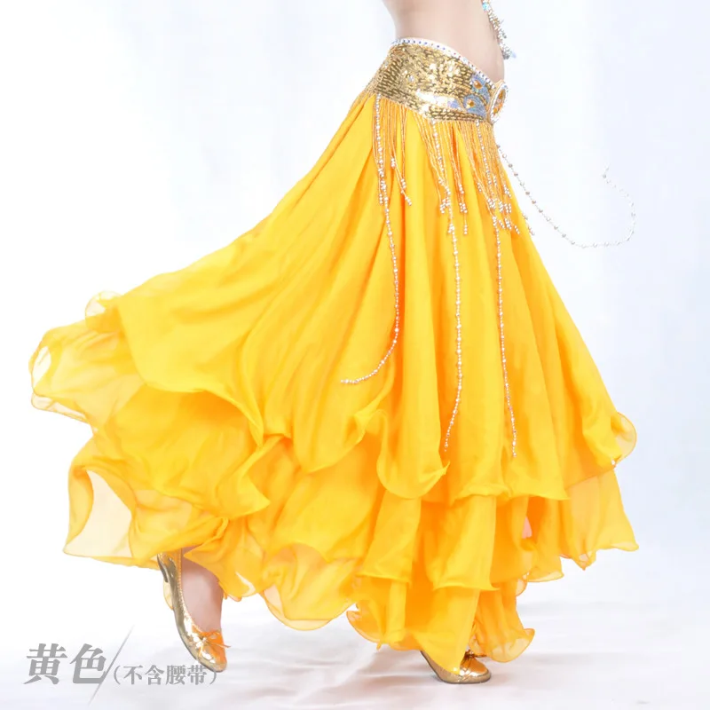 

2019 Three-tier Skirt three-tier Chiffon Curling belly Dance high-end skirt Belly dance 12 meters large Skirt without waist belt