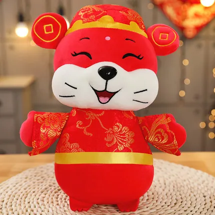 Плюшевая игрушка мягкая кукла мультяшное животное Зодиак китайский год удача мышь брат крыса Бог приносят хорошие деньги на удачу ухо 1 шт - Цвет: Черный