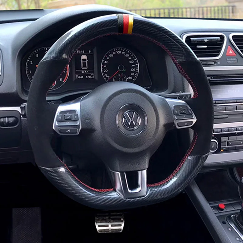 New DIY Leather Steering Wheel Hand Sewing Wrap Cover Fit For Volkswagen Golf 6 GTI MK6 / Polo GTI / Scirocco R Passat CC