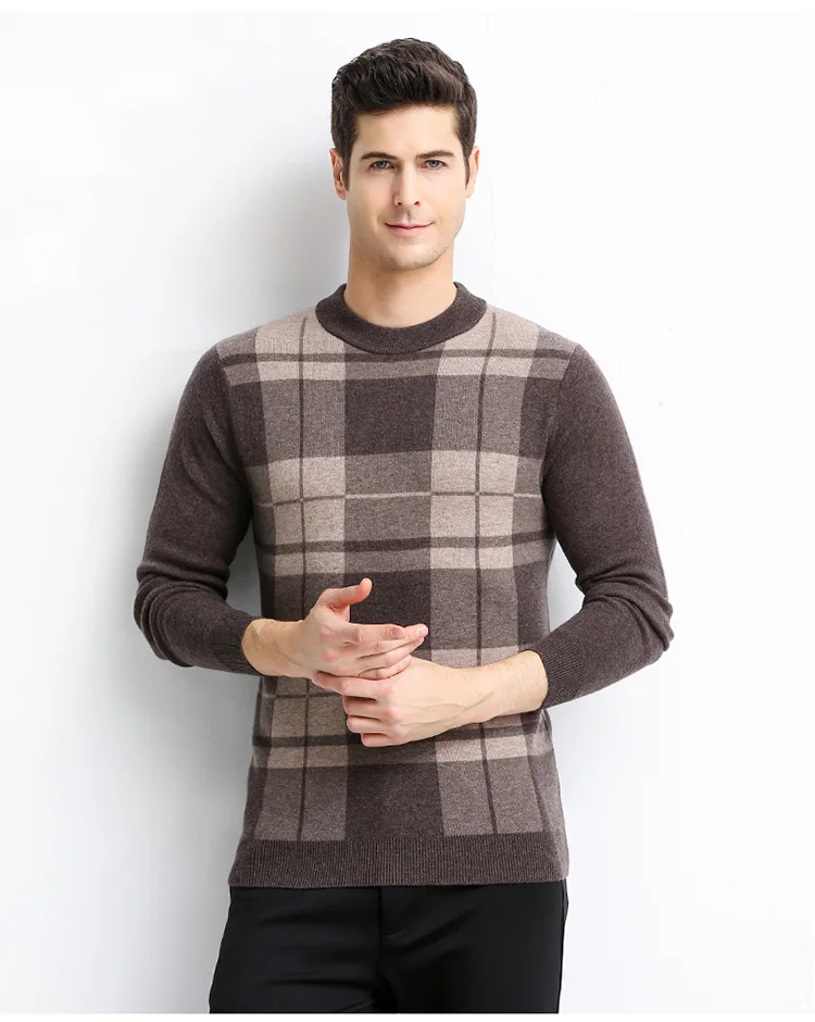MIACAWOR Brand Wool Sweater Men Casual Plaid Pullover Men Winter Warm Cashmere Pull Homme O-Neck Sueter Hombr Y223