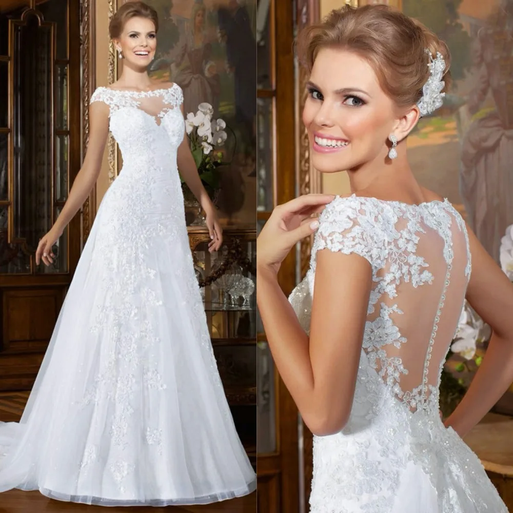 

vestido de casamento White Wedding Dress Lace 2016 wedding dress Cap Sleeve Bridal Gowns Sleeveless