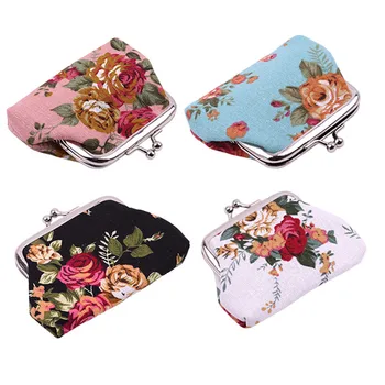 

New Womens Wallets and Purses Small Lady Retro Vintage Flower Coin Purses Girl Canvas Hasp Women's purses Key Packet