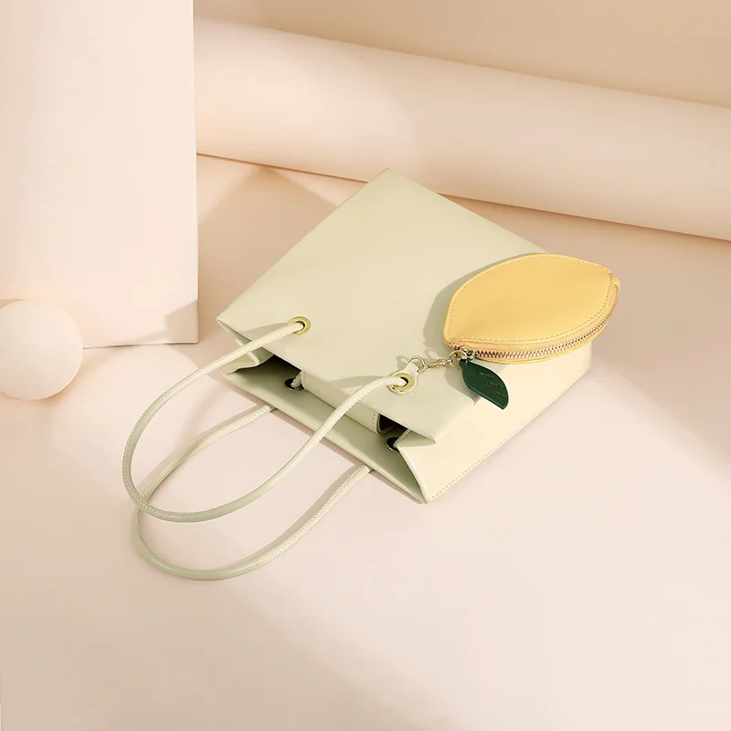 

New Fashion Solid Color Concise All-match Large Capacity With Cute Lemon Coin Purse Elegant Tote Bag Shoulder Bag Office Daily
