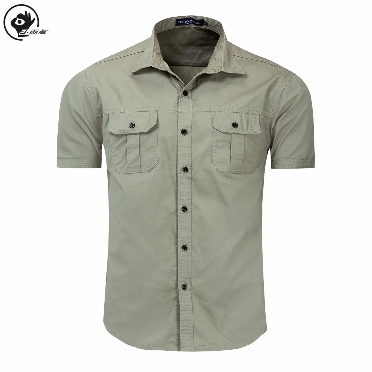 Little Raindrop camisa militar hombre, camisa de manga corta con doble bolsillo, algodón, informal, sólida, para el trabajo|Camisas informales| AliExpress