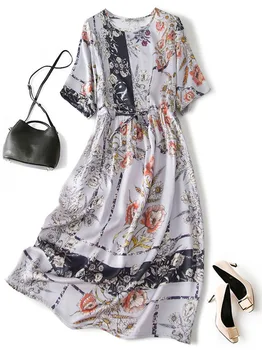 

Vintage Print Summer Dress with Short Sleeve O-Neck Dress High Waist Female Summer Fashion 2020 Vesrido Casual