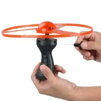 

Color Random Beautiful Funny Luminous Flying UFO LED Light Spinning Flyer Stay Wire Handle Flash Fans Gift DIY