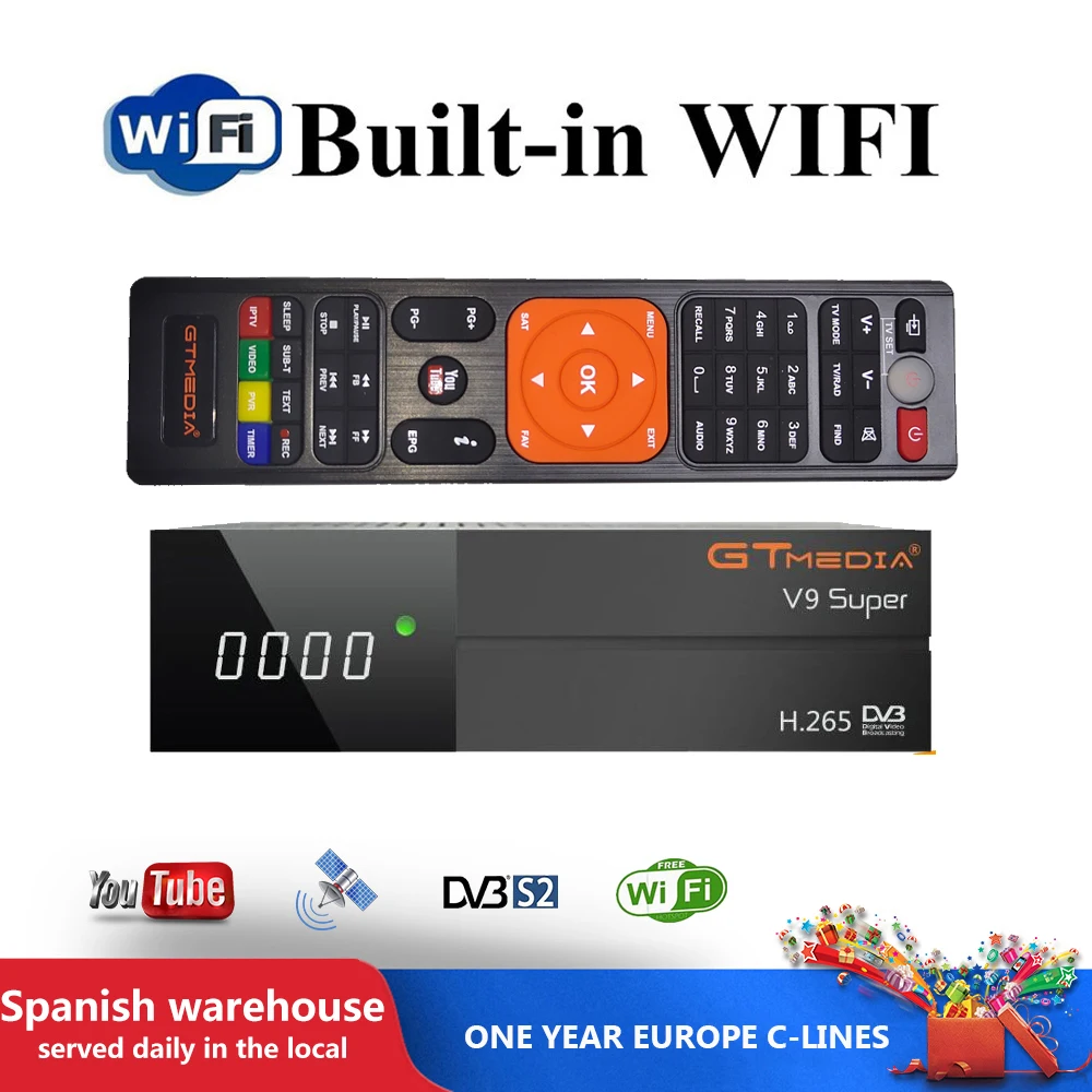 

GTMedia V9 Super Satellite Receiver Bult-in WiFi with 1 Year Spain Europe Cccam Full HD DVB-S2/S Freesat V9 Super Receptor