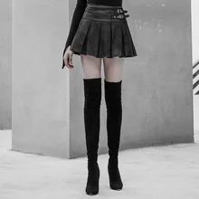 Панк рейв Женская высокая талия металлическая пряжка декоративные плиссированные пу половина юбка для похудения дикая индивидуальность мини-юбка