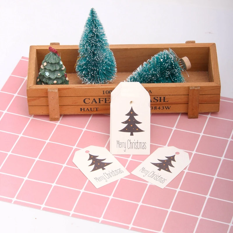 Tree 50 шт. DIY крафт-бирки Счастливого Рождества этикетки Подарочная Оберточная Бумага бирки Санта-Клаус бумажные открытки товары для рождественской вечеринки - Цвет: Tree