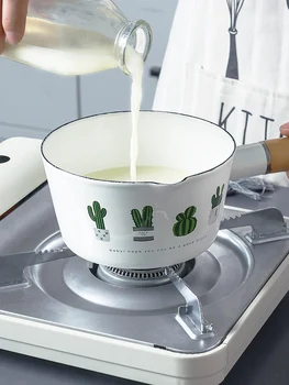 

Japanese household porcelain enamel hot milk small stewpot snow flat pot baby food pot single handle rice soup noodle stew pan