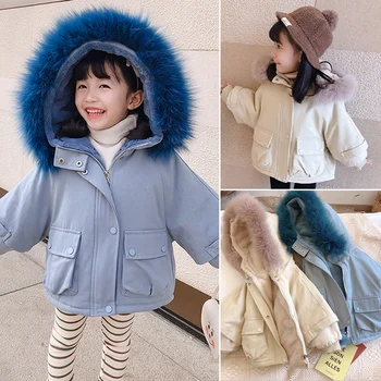 

-30 winter kids girl's clothes velvet warm cotton coats for toddler girls children clothing loose down jackets outerwear parkas