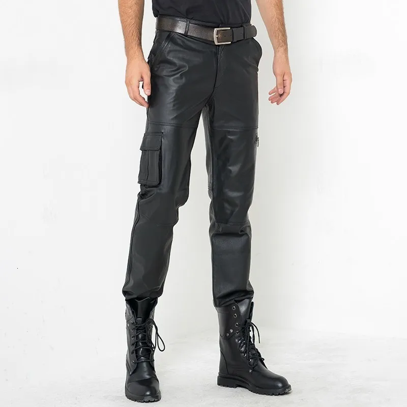 Calca Masculina Herfst Mode Casual Broek Echt Leer Streetwear Motor Stijl Mannen Klassieke Rits Comfort Volledige Lengte Broek Calca Masculina Herfst Mode Casual Broek Echt Leer Streetwear Motor Stijl Mannen Klassieke Rits Comfort Volledige Lengte Broek